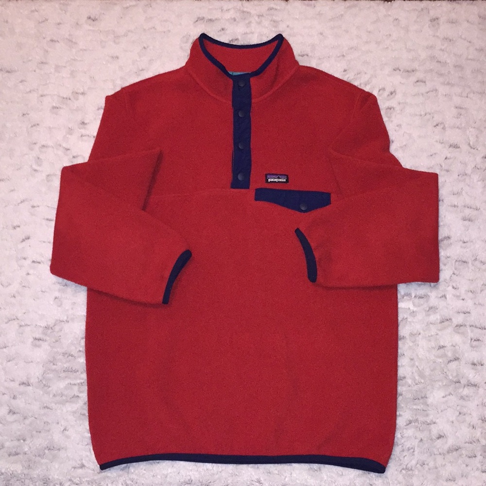 Patagonia Pullover - Boys XXL - Red w/Navy Trim